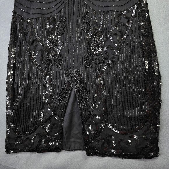 Vintage Pantagis Dress Womens Medium Black Silk Sequin Beaded Art Deco 80s Glam - Picture 8 of 14
